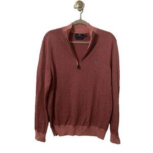 Vineyard Vines Sweater Mens Size Medium Red Quarter Zip Thaxter Stripe Sailor